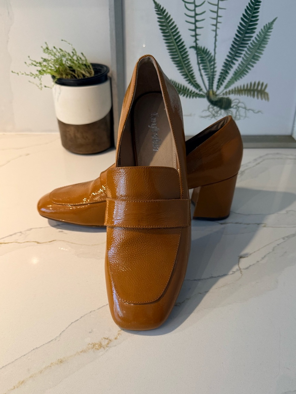 Farylrobin Anthropologie Camel Patent Leather Loafer Pumps – Size 11